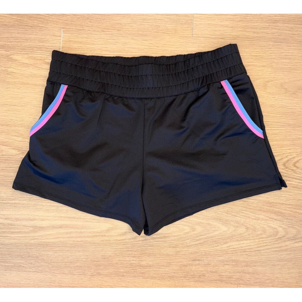 Lucky In Love black athletic shorts with retro pocket trim womens size Large NWT